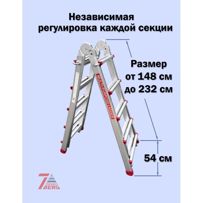 Телескопическая лестница SevenBerg 4х5 Telescopic — компактная лестница для перепадов высот