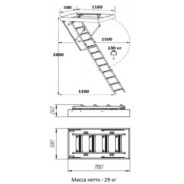  Комбинированная чердачная лестница ЧЛ-17 60x120
