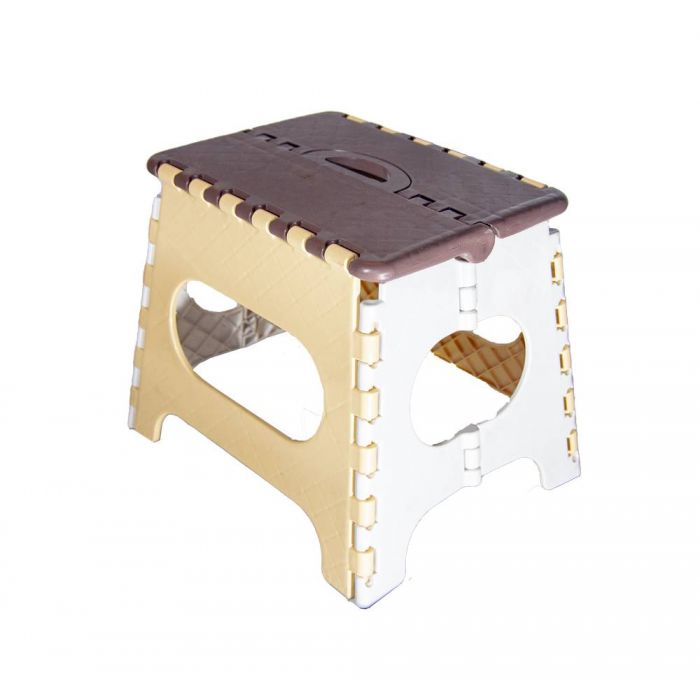 Табурет средний складной коричнево-бело-бежевый
