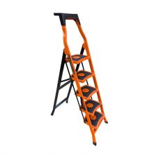 Стремянка стальная Mandegar SAMA оранжевого цвета с 5 широкими ступенями 