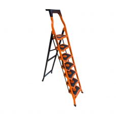 Стремянка стальная Mandegar SAMA оранжевого цвета с 7 широкими ступенями 