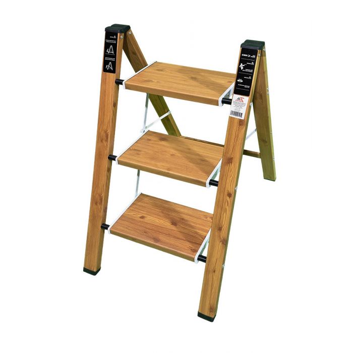 Стремянка алюминиевая SevenBerg Milano 3 широкие ступени, цвет Дерево