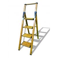 Стремянка алюминиевая Calipso 4 широкие ступени, цвет Дерево