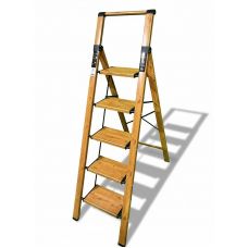 Стремянка алюминиевая Calipso 5 широких ступеней, цвет Дерево