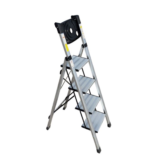 Стремянка алюминиевая Verona 4 широкие ступени серебристая с лотком для инструментов