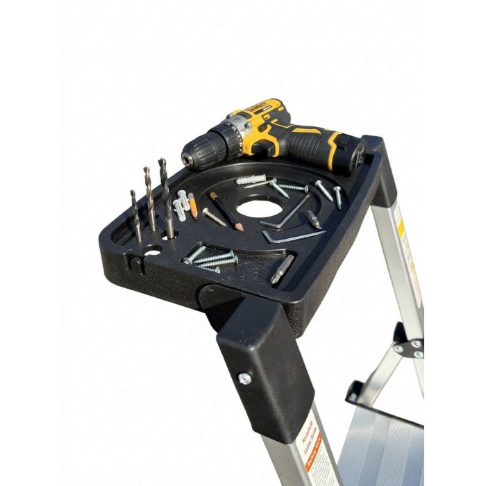 Стремянка алюминиевая Verona 4 широкие ступени серебристая с лотком для инструментов