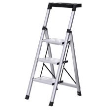 Стремянка алюминиевая Verona 3 широкие ступени серебристая с лотком для инструментов