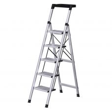 Стремянка алюминиевая Verona 5 широкие ступени серебристая с лотком для инструментов