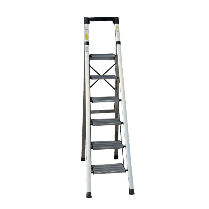 Стремянка алюминиевая Verona 6 широкие ступени серебристая с лотком для инструментов