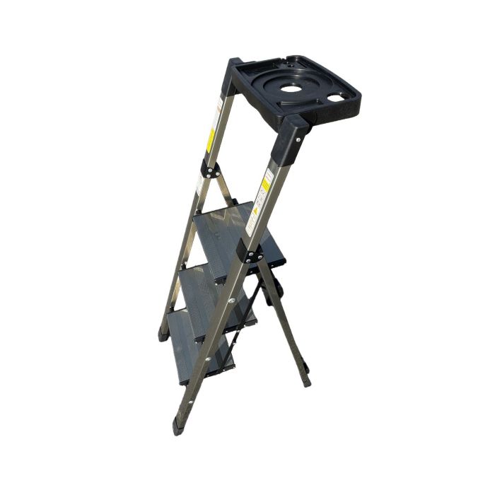 Стремянка алюминиевая Verona 3 широкие ступени золотая с лотком для инструментов