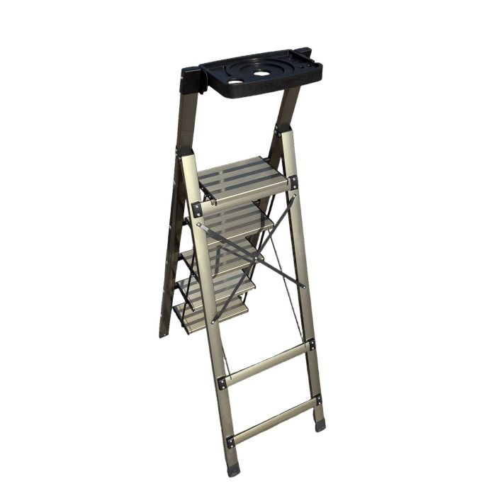 Стремянка алюминиевая Verona 3 широкие ступени золотая с лотком для инструментов