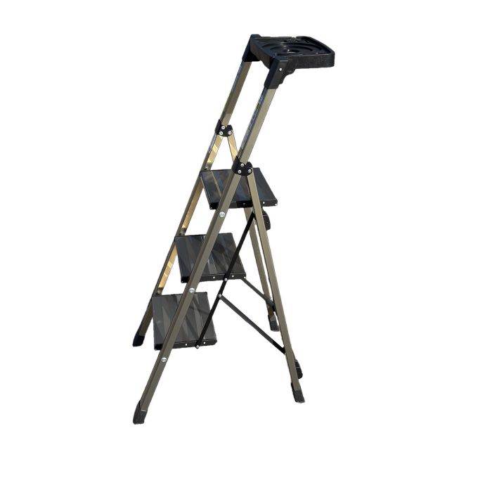 Стремянка алюминиевая Verona 3 широкие ступени золотая с лотком для инструментов