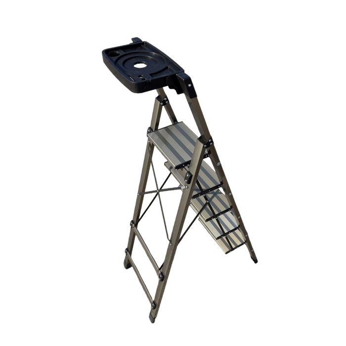 Стремянка алюминиевая Verona 3 широкие ступени золотая с лотком для инструментов