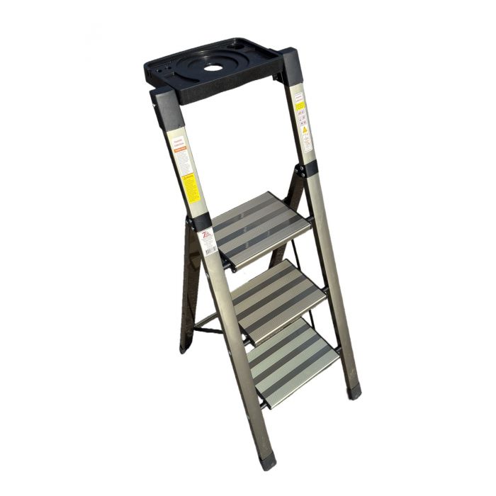 Стремянка алюминиевая Verona 3 широкие ступени золотая с лотком для инструментов