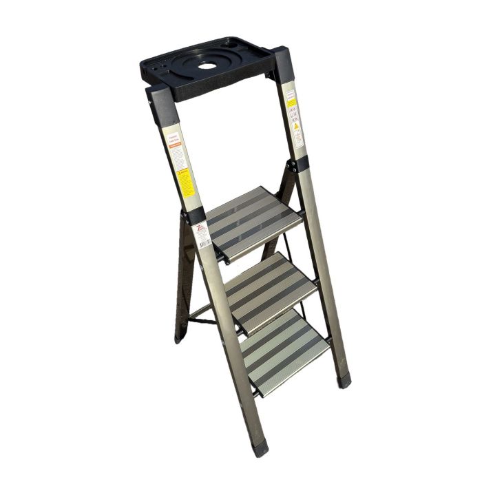 Стремянка алюминиевая Verona 3 широкие ступени золотая с лотком для инструментов