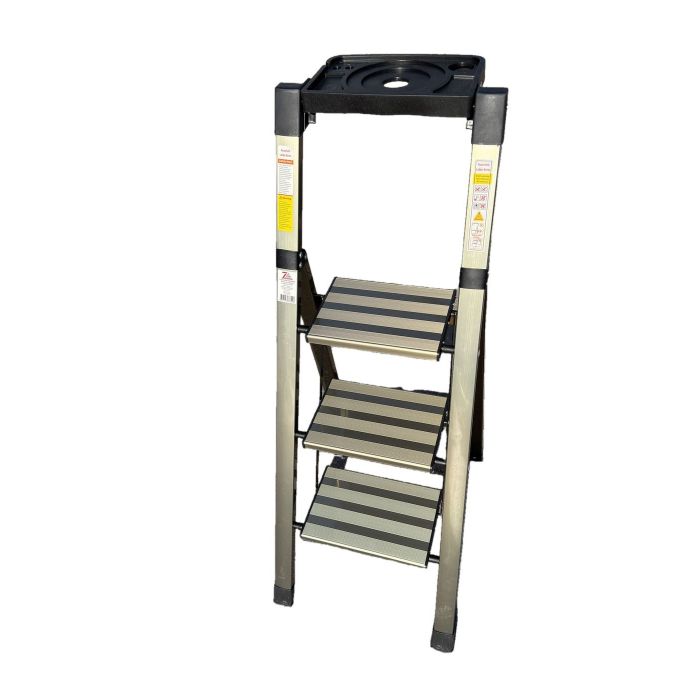 Стремянка алюминиевая Verona 3 широкие ступени золотая с лотком для инструментов