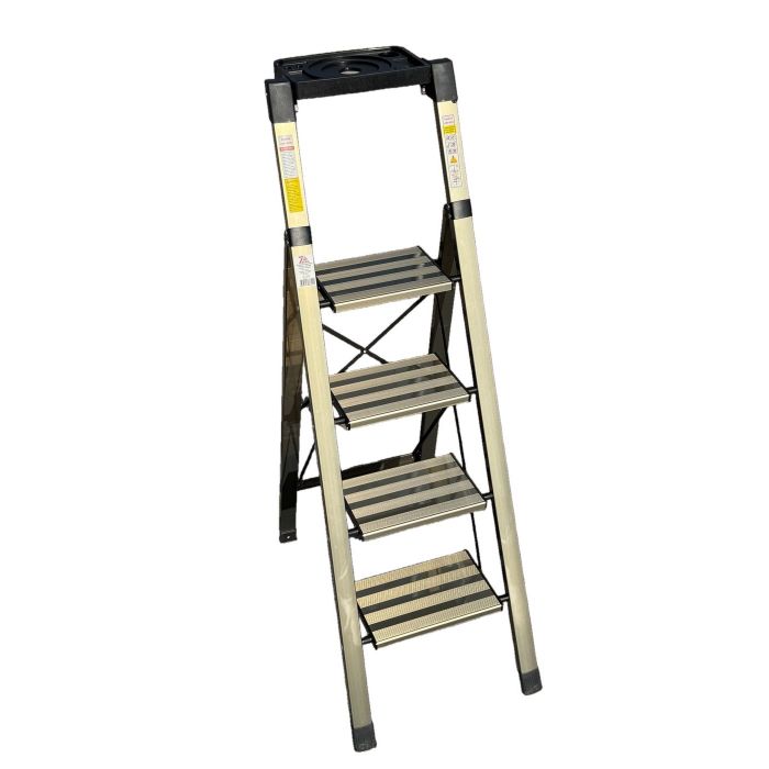 Стремянка алюминиевая Verona 4 широкие ступени золотая с лотком для инструментов