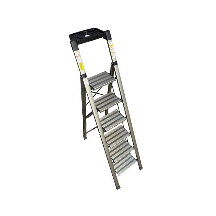 Стремянка алюминиевая Verona 6 широкие ступени золотая с лотком для инструментов