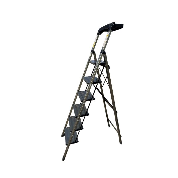 Стремянка алюминиевая Verona 6 широкие ступени золотая с лотком для инструментов