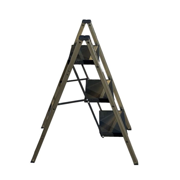 Стремянка алюминиевая SevenBerg Milano 3 широкие ступени золотая