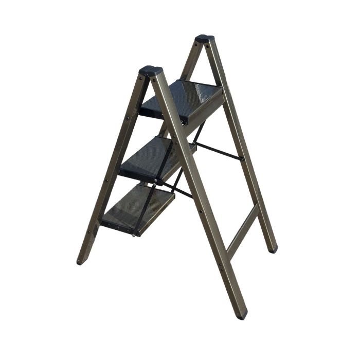 Стремянка алюминиевая SevenBerg Milano 3 широкие ступени золотая