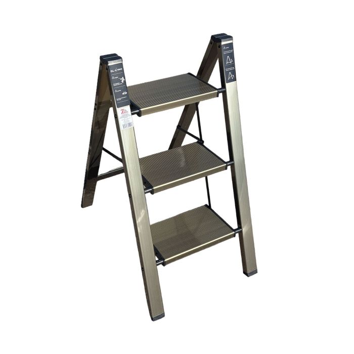 Стремянка алюминиевая SevenBerg Milano 3 широкие ступени золотая