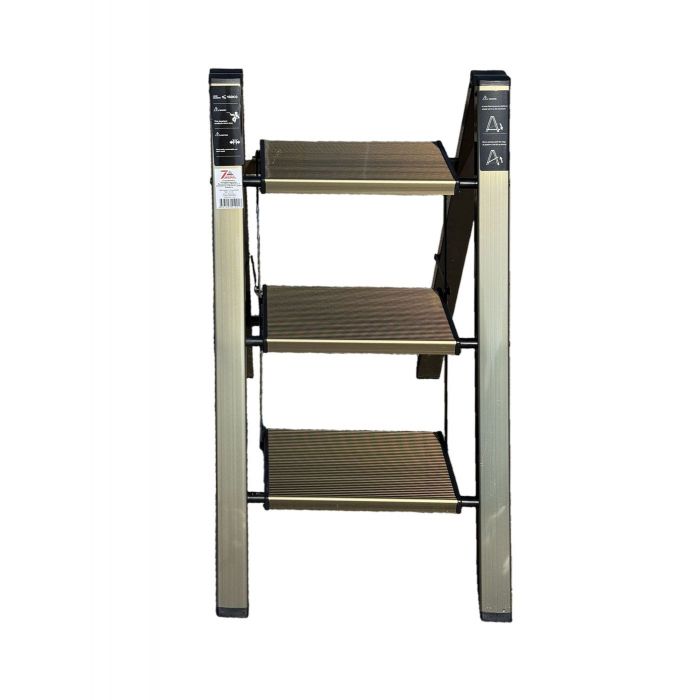 Стремянка алюминиевая SevenBerg Milano 3 широкие ступени золотая