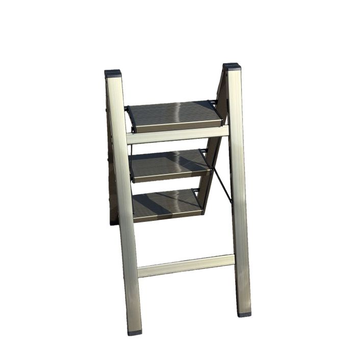 Стремянка алюминиевая SevenBerg Milano 3 широкие ступени золотая