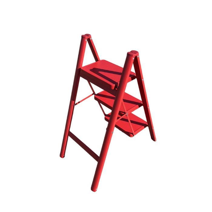 Стремянка стальная SevenBerg Milano 3 широкие ступени красная