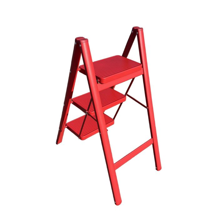 Стремянка стальная SevenBerg Milano 3 широкие ступени красная