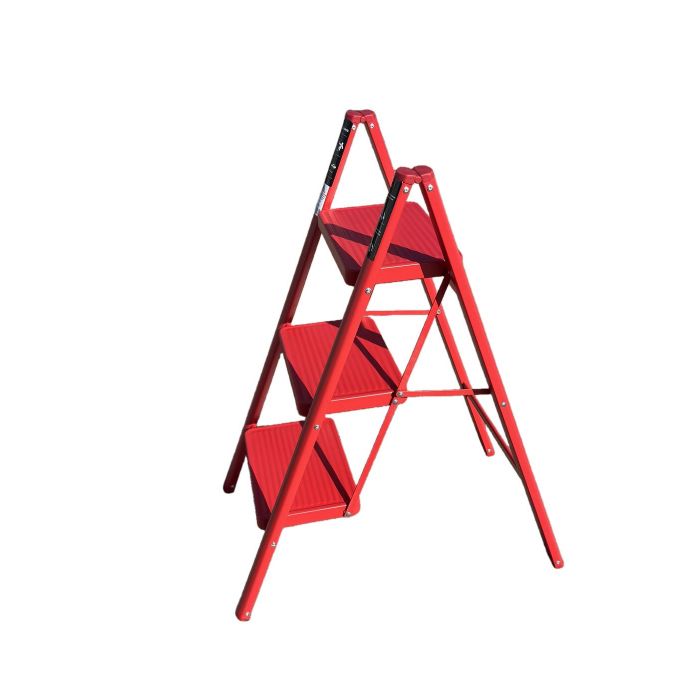 Стремянка стальная SevenBerg Milano 3 широкие ступени красная