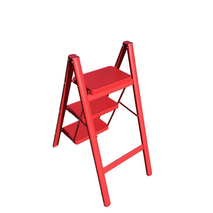 Стремянка стальная SevenBerg Milano 3 широкие ступени красная