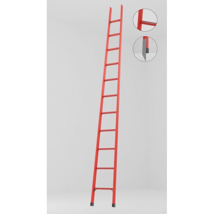 ЛСПД-3,0АТМГ односекционная диэлектрическая стеклопластиковая лестница Телеком, абразивное покрытие ступеней, металлические оконцеватели (Мягкий грунт) h=3150мм, ступ.11