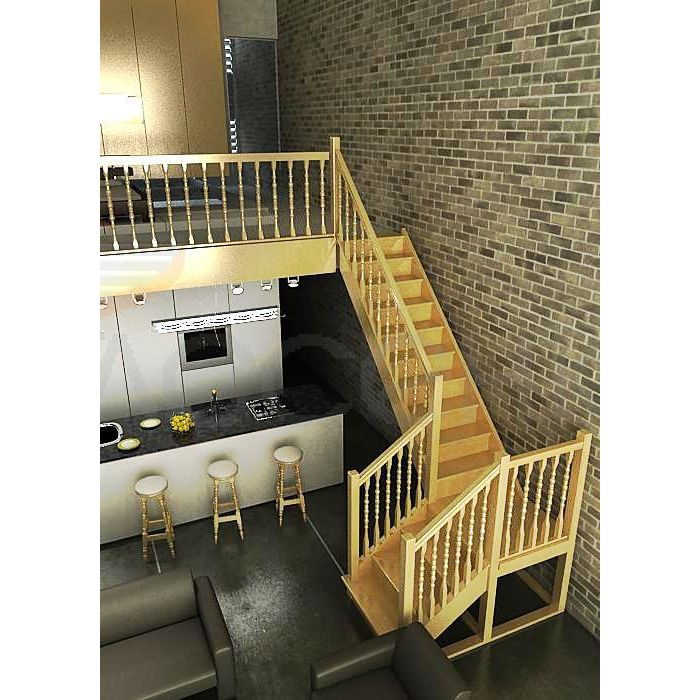  Деревянная межэтажная лестница ЛЕС-04 правозаходная (поворот 90 градусов)