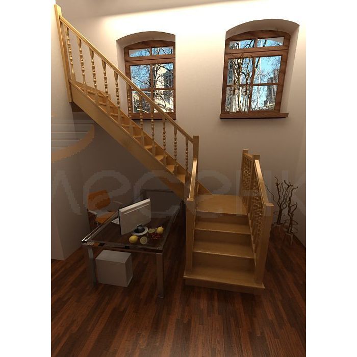  Деревянная межэтажная лестница ЛЕС-04 правозаходная (поворот 90 градусов)