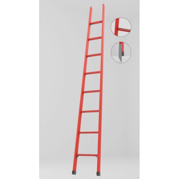 ЛСП-2,3АТМ лестница стеклопластиковая приставная Телеком, абразивное покрытие ступеней, металлические оконцеватели (Мягкий грунт) h=2300мм, ступ.8