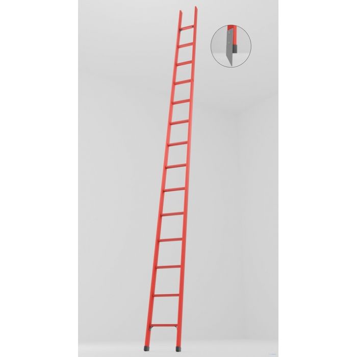 ЛСПД-5,0МГ односекционная диэлектрическая стеклопластиковая лестница, металлические оконцеватели (Мягкий грунт) h=5000мм, ступ.14