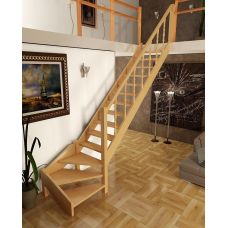 Деревянная межэтажная лестница ЛЕС-07 левозаходная (поворот 90 градусов)