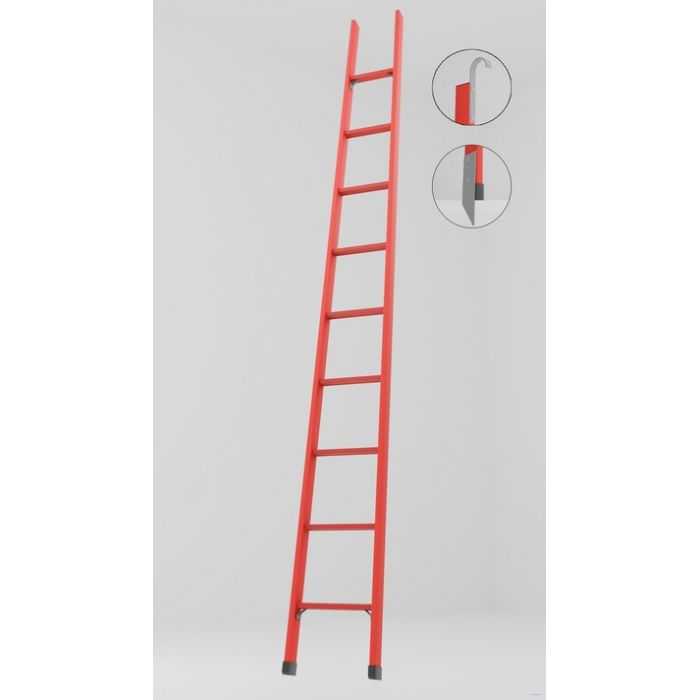 ЛСПД-2,5ТМГК односекционная диэлектрическая стеклопластиковая лестница Телеком, крюки, металлические оконцеватели h=2450мм, ступ.9