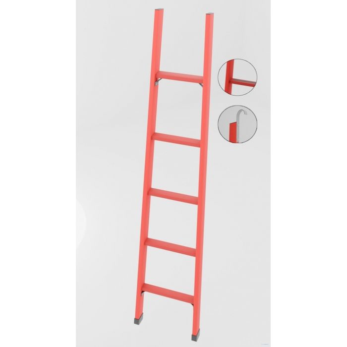 ЛСПД-1,5АТК односекционная диэлектрическая стеклопластиковая лестница Телеком, абразивное покрытие ступеней, крюки h=1400мм, ступ.5