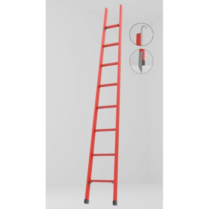 ЛСП-2,3ТКМ лестница стеклопластиковая приставная Телеком, крюки, металлические оконцеватели h=2300мм, ступ.8