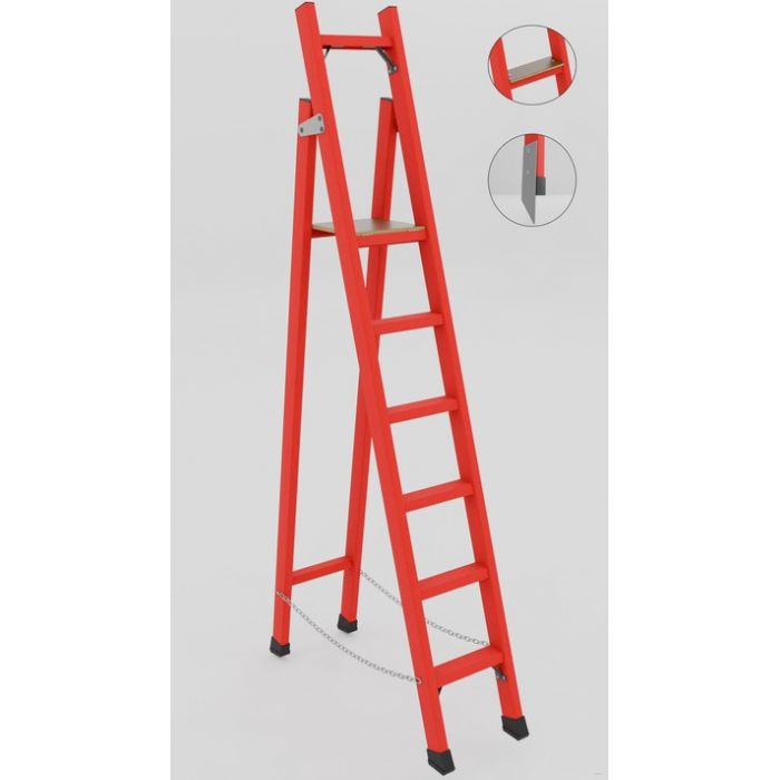 ССС-1,9АТМ диэлектрическая стремянка с симметричной опорой, Телеком, абразивное покрытие ступеней, металлические оконцеватели (Мягкий грунт), h=1800мм, h рабочей площадки=1000мм, ступ.4