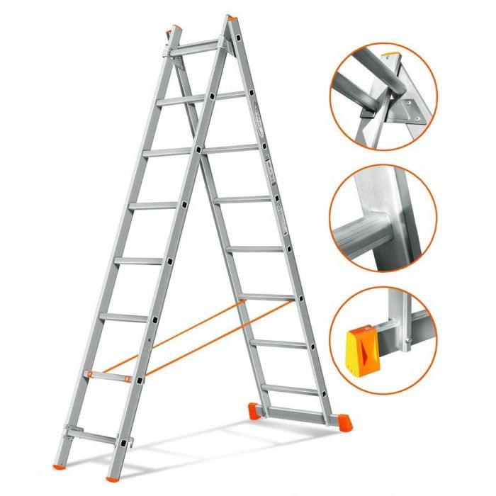  Двухсекционная алюминиевая лестница Эйфель Гранит 2х8