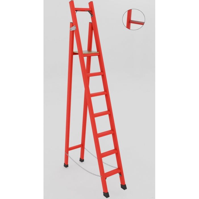 ССД-1,5А с симметричной опорой диэлектрическая стеклопластиковая стремянка, абразивное покрытие ступеней, h=2350мм, h рабочей площадки=1280мм, ступ.4