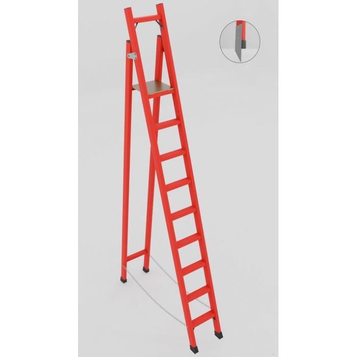 ССД-3,0М с симметричной опорой диэлектрическая стеклопластиковая стремянка, металлические оконцеватели (Мягкий грунт), h=3000мм, h рабочей площадки=3000мм, ступ.9