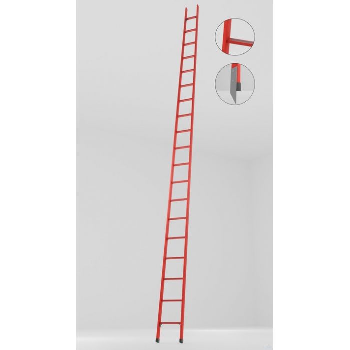 ЛСПД-5,0АТМГ односекционная диэлектрическая стеклопластиковая лестница Телеком, абразивное покрытие ступеней, металлические оконцеватели (Мягкий грунт) h=5000мм, ступ.19