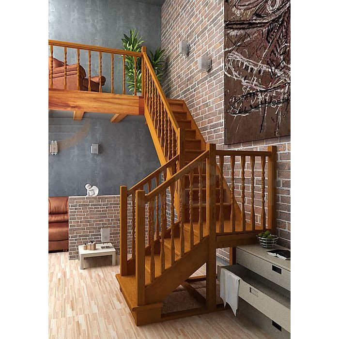  Деревянная межэтажная лестница ЛЕС-04 левозаходная (поворот 90 градусов)