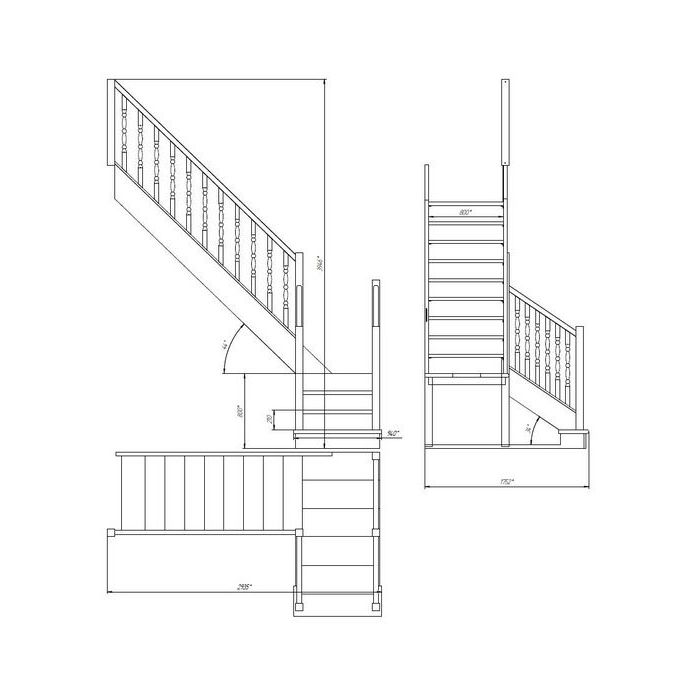  Деревянная межэтажная лестница ЛЕС-04 левозаходная (поворот 90 градусов)
