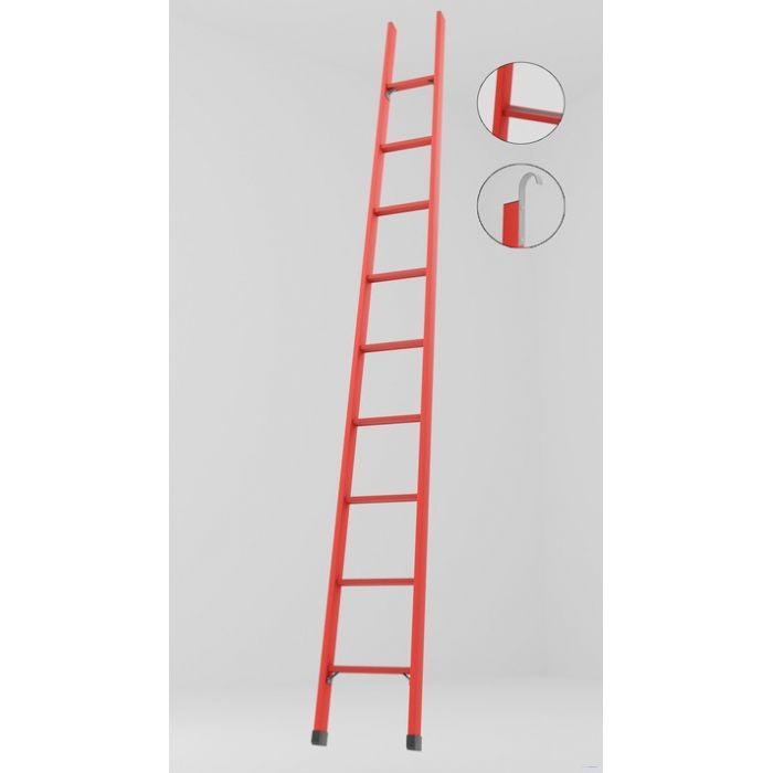 ЛСПД-3,5АК односекционная диэлектрическая стеклопластиковая лестница, абразивное покрытие ступеней, крюки h=3500мм, ступ.9
