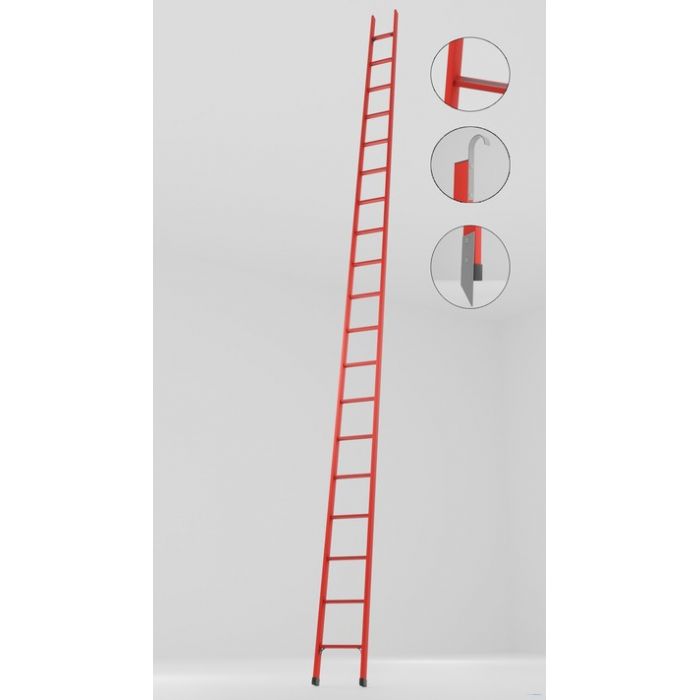 ЛСПД-5,0АТМГК односекционная диэлектрическая стеклопластиковая лестница Телеком, абразивное покрытие ступеней, крюки, металлические оконцеватели (Мягкий грунт) h=5000мм, ступ.19